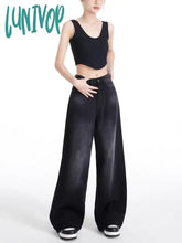 Lunivop Women’s Neutral Style High Waisted Wide-Leg Black Gray Pants Casual Cool Jeans Vintage